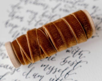 BRONZE Velvet ribbon Hand dyed 3/8'' 10mm Finished edge by the yard For crafting, decor, gift wrapping, DIY projects