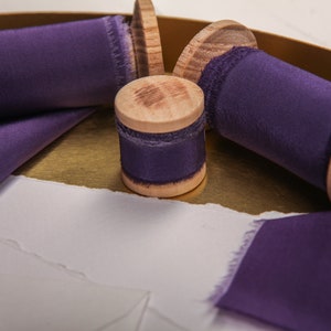 PURPLE silk ribbon hand dyed Bouquet ribbon Wedding ribbon with raw edge
