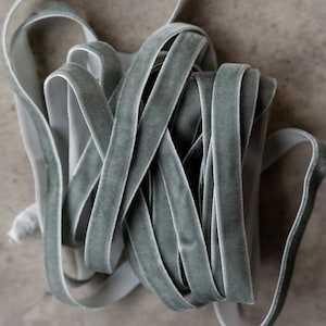 MIST Velvet ribbon Hand dyed 3/8&#39;&#39; 10mm Finished edge Narrow By the yard For crafting, decor, gift wrapping, DIY projects
