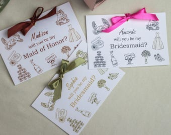 Bridesmaid Proposal Cards Will You Be My Bridesmaid and Maid of Honor Name Card