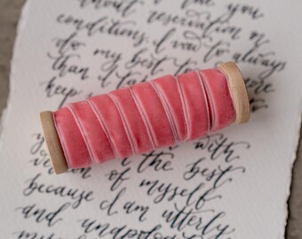 ROSE GOLD Velvet ribbon Hand dyed 3/8'' 10mm Finished edge Pink By the yard For crafting, decor, gift wrapping, DIY projects