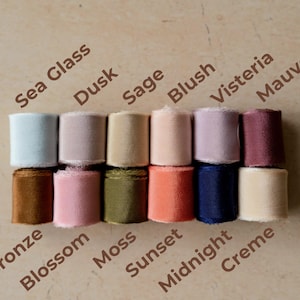 Silk ribbon Handmade Pure silk Hand dyed ribbons with raw frayed edge Wedding Invitation Luxury ribbon 1''/2.5 cm