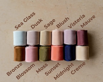 Silk ribbon Handmade Pure silk Hand dyed ribbons with raw frayed edge Wedding Invitation Luxury ribbon 1''/2.5 cm