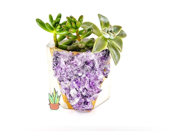 Amethyst Tealight Holder, Bone White Volcanic Clay Pot, Kiln Fired Ceramic Geode Decor