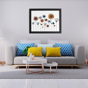 1950s Inspired Floral Printable Wall Art - This seasons colours!! Mustard, ochre, blue, grey, rust - Downloadable prints - All Sizes