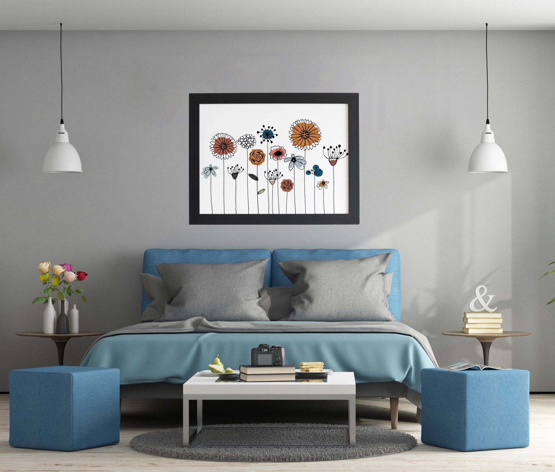 1950s Inspired Floral Printable Wall Art This Seasons - Etsy