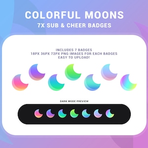 Cute Colorful Moon Twitch Badges