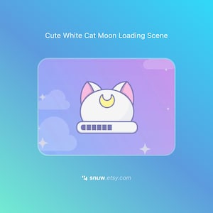Animated White Cat Loading Screen | Starry Moon Clouds ⟢ Twitch Kick Youtube ⟢ OBS / Streamlabs / Streamelements image 1