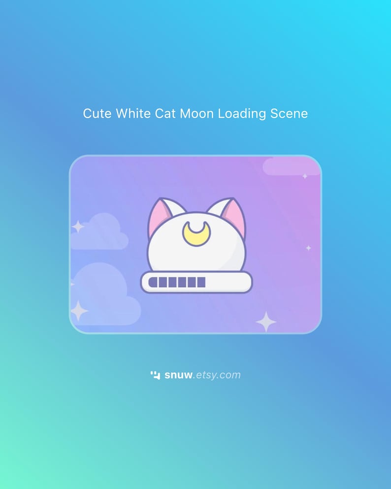Animated White Cat Loading Screen | Starry Moon Clouds ⟢ Twitch Kick Youtube ⟢ OBS / Streamlabs / Streamelements image 1