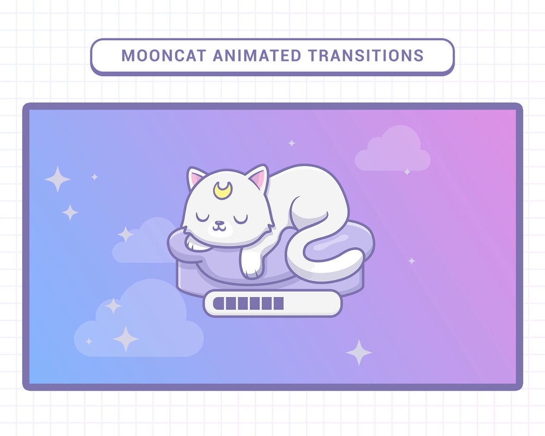 Animated Moon Cat Transitions Twitch Stream Pack White Version - Etsy