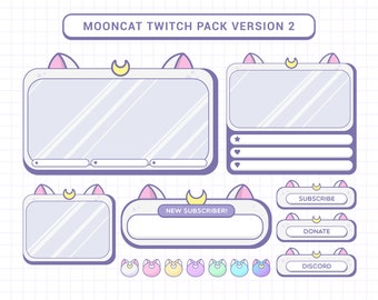 Moon Cat Twitch Pack Version 2 / Badges / Overlays / Panels / Packege