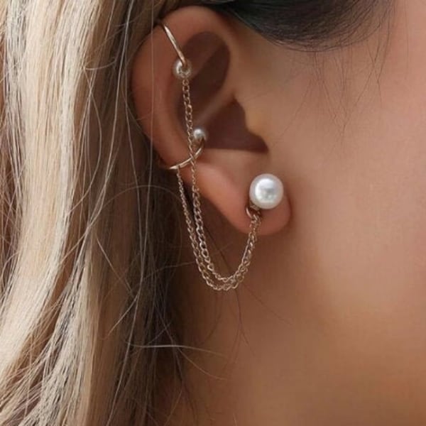Women Pearl Earring Women's Pearl Earrings• Pearls Ear Cuff • EarCuff • Earcuffs• No Piercing • Fake Piercing • Chain stud studs, cz earring