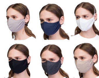 Overhead  face mask for glasses pack,  behind head for hearing aid, breathable organic cotton mask with nose wire and carbon filter