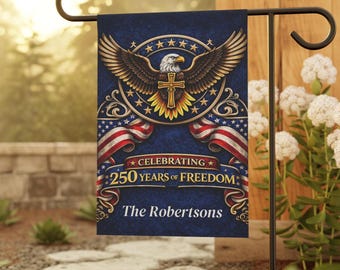 Patriotic Garden Flag, 250 Years of Freedom Flag, Christian Americana Yard Flag, Eagle Cross Outdoor Decor, Fourth of July Garden Flag