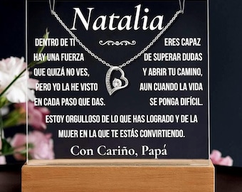 Regalo para Hija de Papá · Placa Acrílica y Collar · Personalizado
