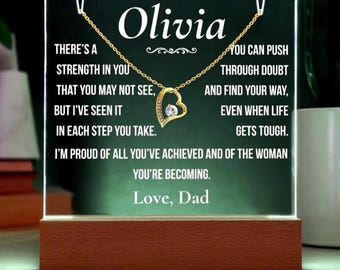 Placa de acrílico personalizada y collar de corazón • Regalo de papá