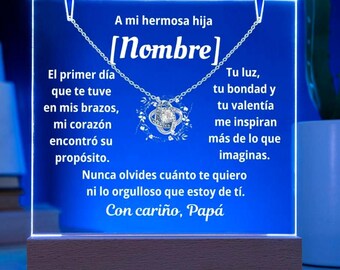 Regalo de padre a hija en español / Placa y collar acrílicos