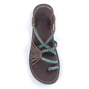 Plaka Palm Leaf Flat Summer Sandals for Women | Perfect for The Beach Walking & for Dressy Occasions | Turquoise Gray