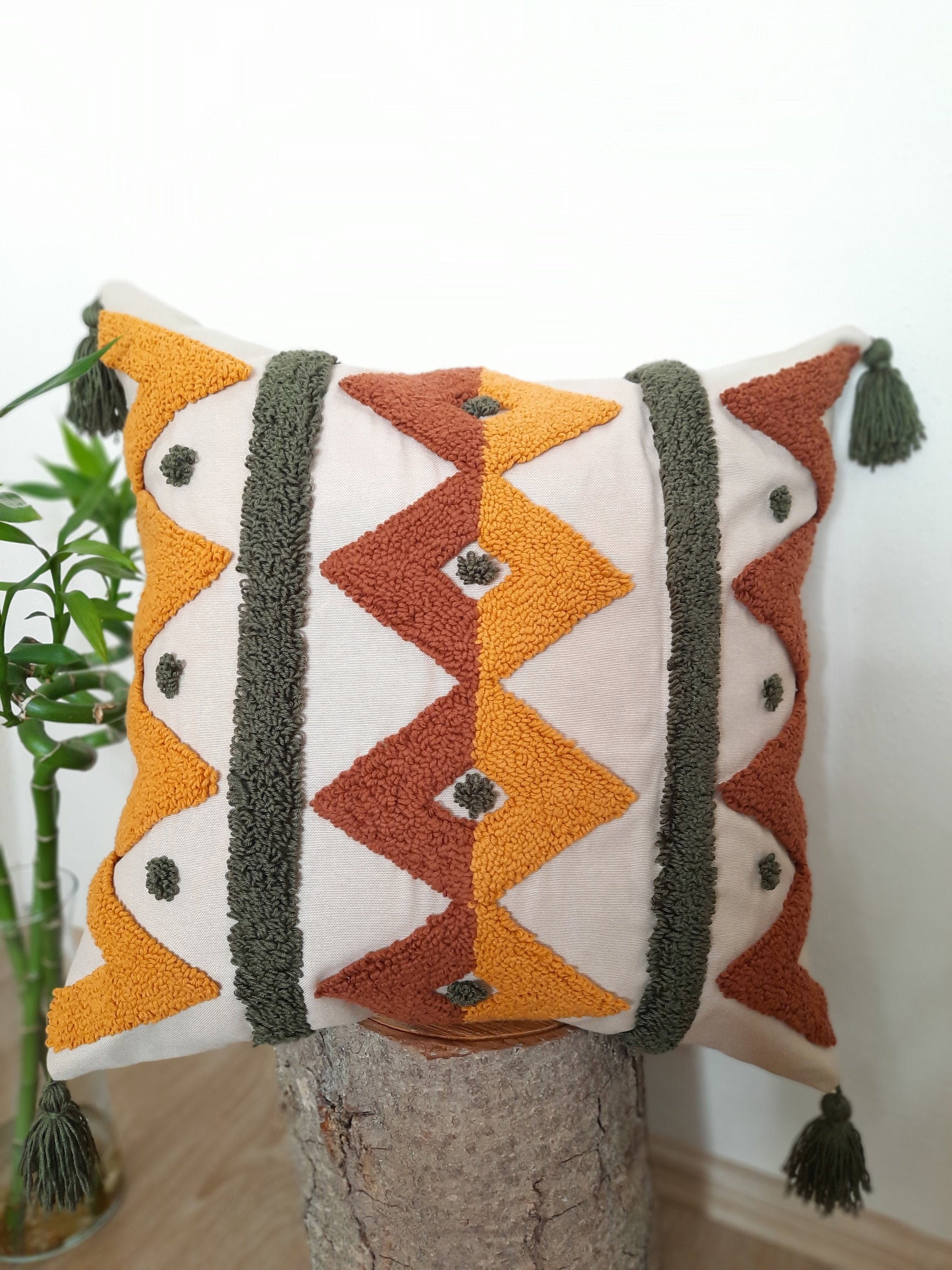 Special Design Handmade Pattern Punch Needle Cushion Bohemian Etsy