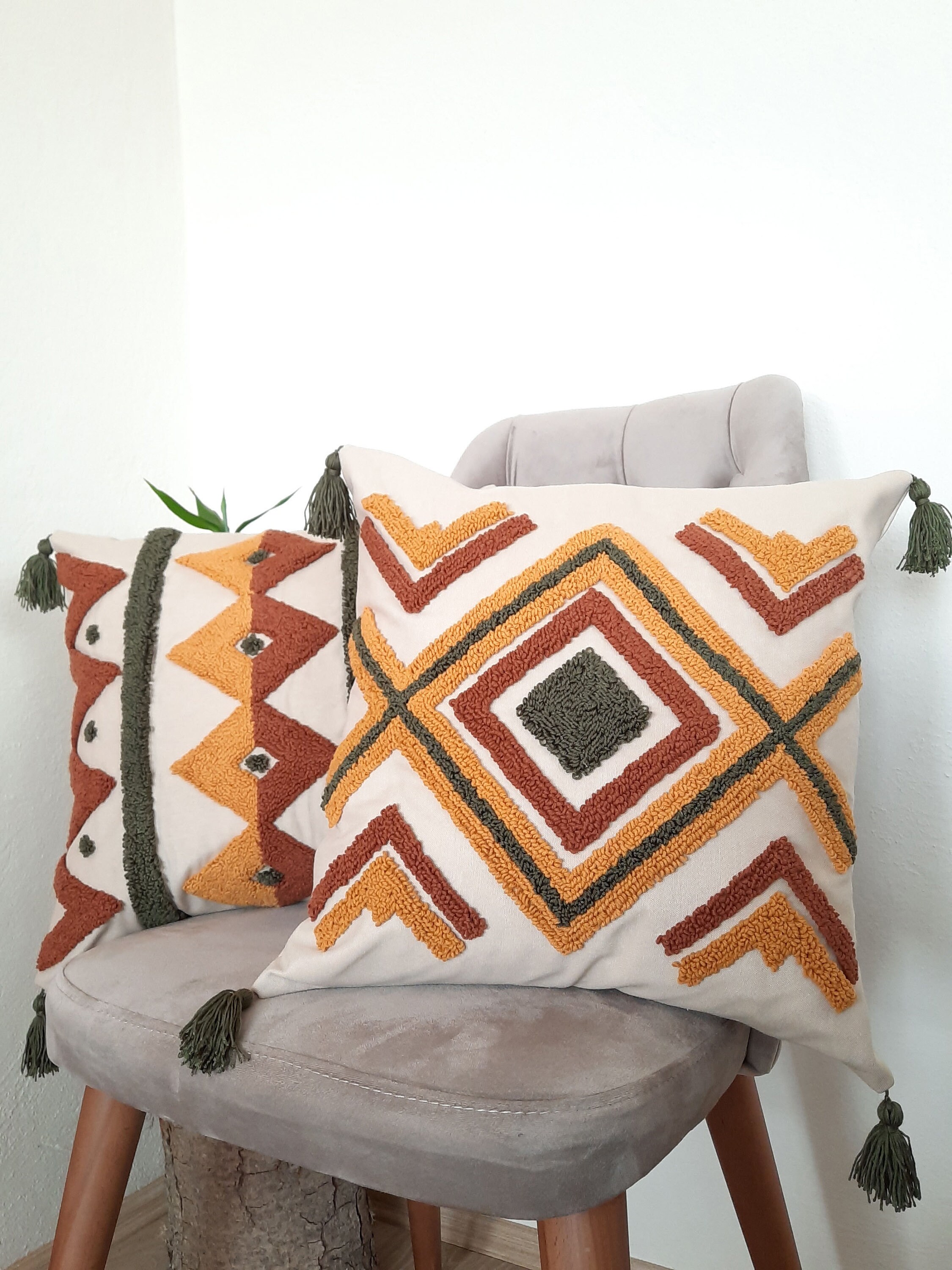 Special Design Handmade Pattern Punch Needle Cushion Bohemian Etsy