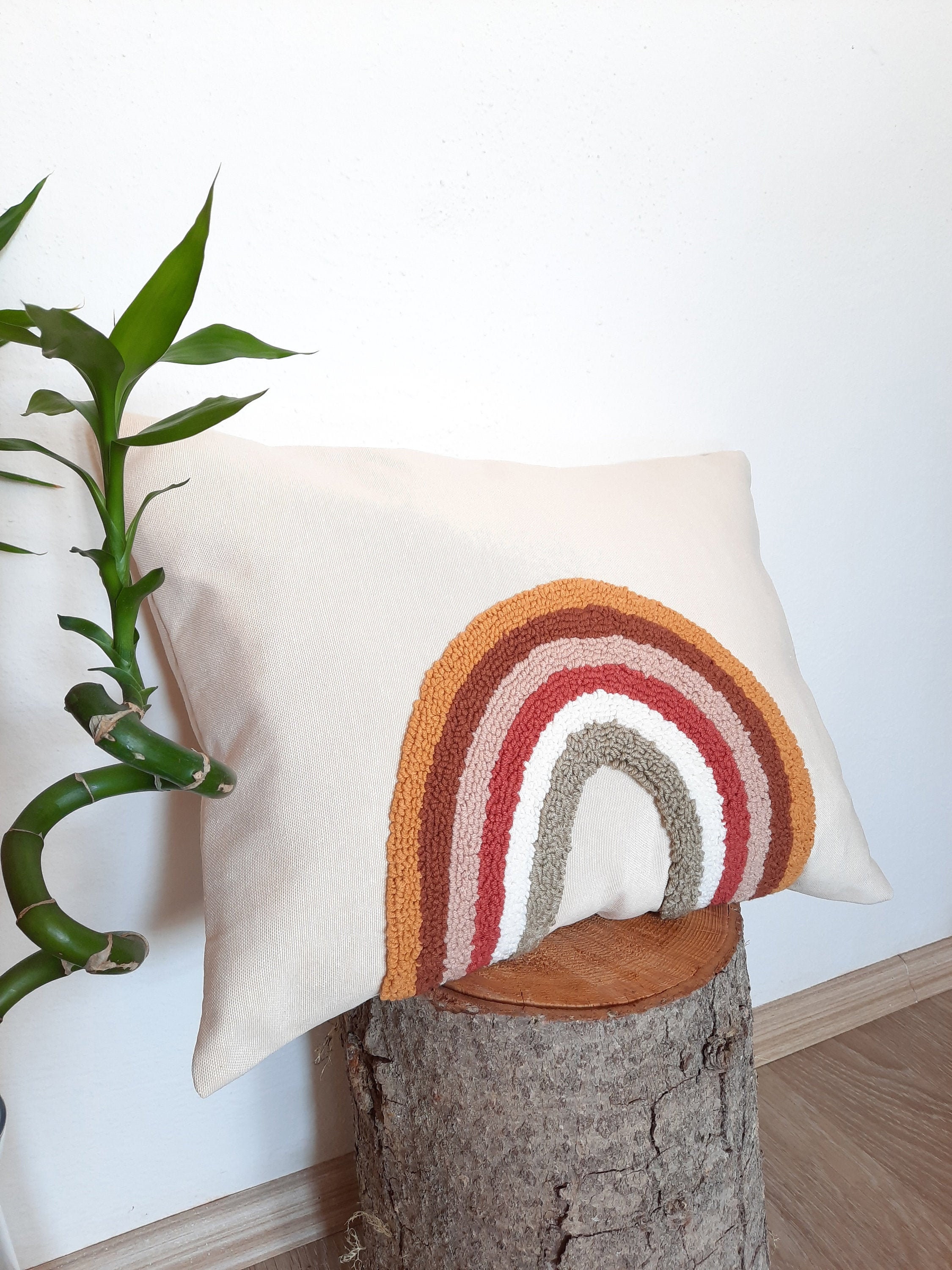 Special Design Handmade Pattern Punch Needle Cushion Bohemian Etsy