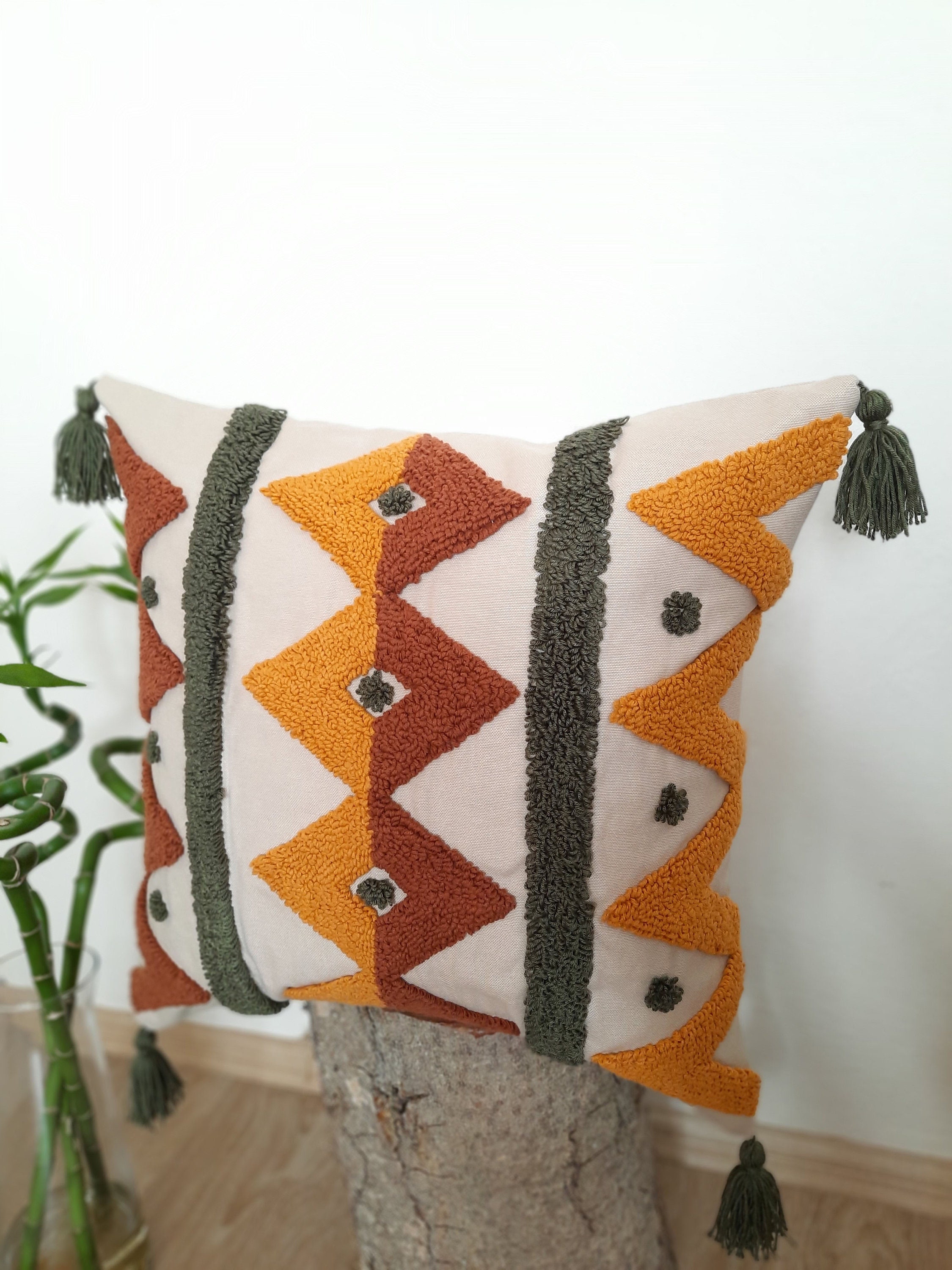 Special Design Handmade Pattern Punch Needle Cushion Bohemian Etsy