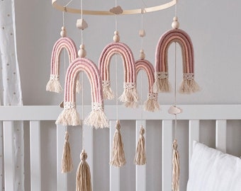 Baby Mobile Regenbogen und Wolken Makramee Boho