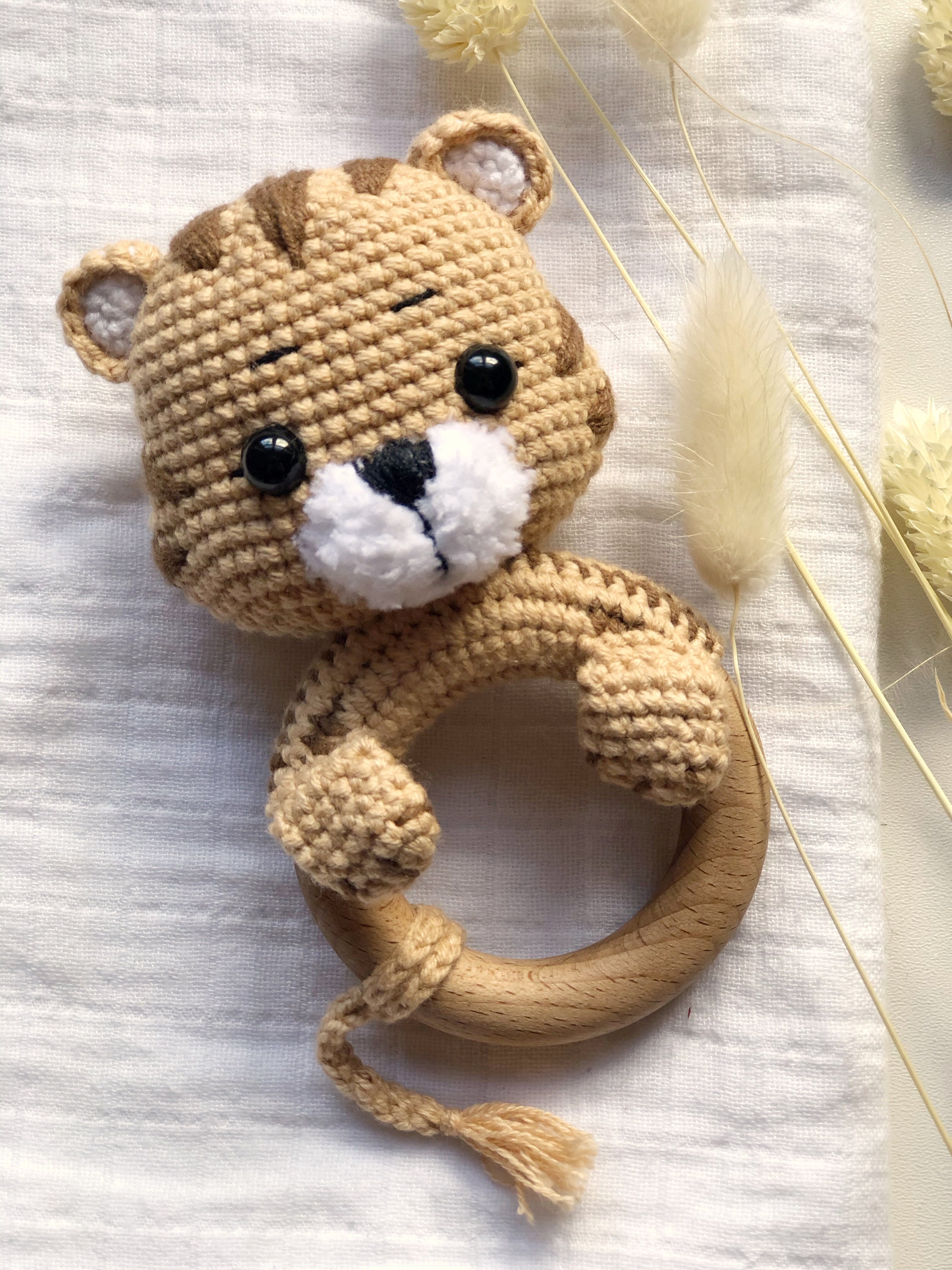 Cotton Crochet Baby Rattle Rattle/woodland Animal Rattle/natural Baby Toy/newborn