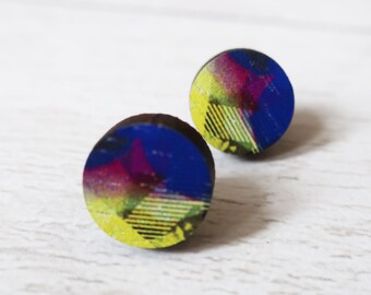 Small yellow and purple modern stud earrings