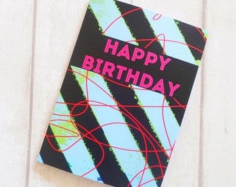 Modern Happy Birthday card, colourful generic card