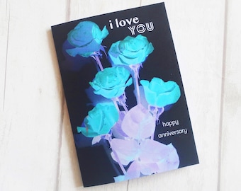 Anniversary greetings card, retro floral anniversary congratulations card