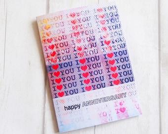 Happy wedding anniversary greetings card, retro anniversary card