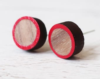 Dainty Red Studs - Handcrafted Wooden Jewellery