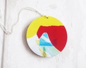 Wooden abstract colourful printed pendant