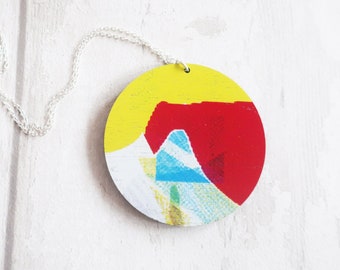 Statement graphic necklace, colourful abstract pendant