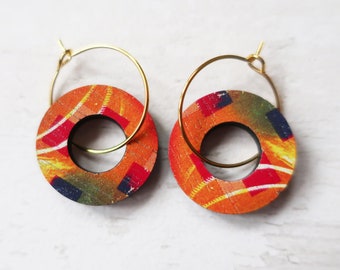 Orange wire charm hoop earrings