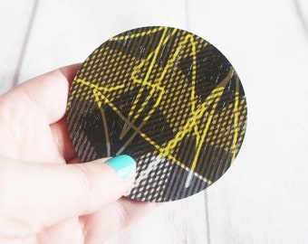 Large statement abstract brooch, yellow and black pin