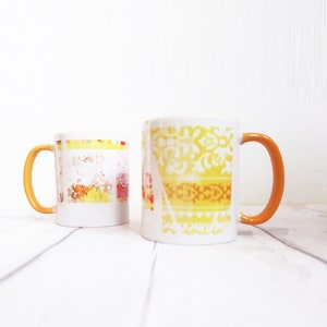 Vintage yellow floral design mug