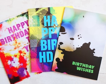Birthday Card Pack of 8: Colorful Abstract Modern Bundle