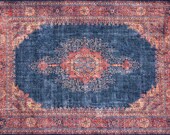 Rugs 9x12, Area Rug, Heriz Rug 9x12, Faded Rug Handwoven Turkish Rug 9x12, Kilim Rug 9x12, Large Rug , Navy and Red Rug, FREE FAST SHIPPING