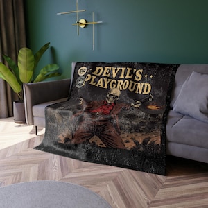 Devil&#39;s Playground Crushed Velvet Blanket - Cozy Horror Decor, Unique Gift, Movie Nights, Dark Aesthetic, Gothic Home decor