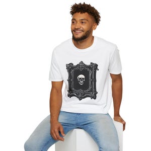 Gothic Skull Framed Unisex T-Shirt, Dark Art Apparel, Halloween Gift, Edgy Fashion, Casual Wear, Alternative Style