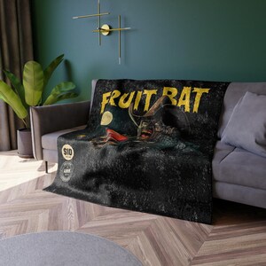 Vintage Comic Fruit Bat Vampire Blanket, Dark Fantasy Throw Decor, Unique Gift for Horror Lovers, Soft Velvet Blanket, Gothic Home Accent