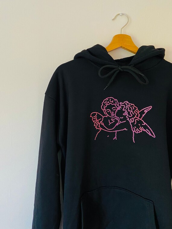 Diamante Rhinestone Kissing Cherub Hoodie, Harajuku Fashion