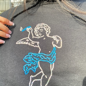 Cherubini fumatori strass felpa con cappuccio diamante, strass argento e blu, regalo di Natale personalizzato, abbigliamento anni '00