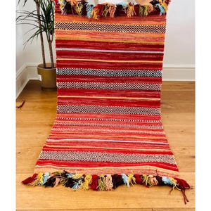 Moroccan Red Kilim Runner Runner Rug, 70x140cm, Red Stripe Kilim, Stair Runner, Small Rug Runner, Moroccan Decor, Flatweave Kilim Runner