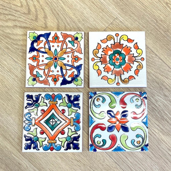 Ceramic Tile, Handpainted Tile, Wall Tile, Moroccan Decor, 10 cm x 10 cm, Mediterranean Tile, Art Project Idea, Kitchen Tile, Bathroom Tile