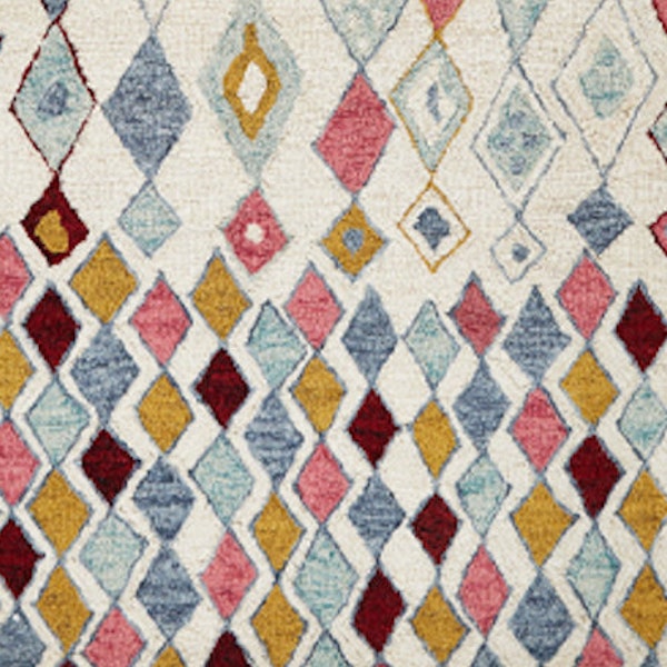 Thick Wool Rug, Moroccan 100% Wool Rug, Geometric Rug, Blue Cream Rug Pad, Traditional Rug, Rug Pad, Boho Rug, Bohemian Decor, 120 x 160 cm