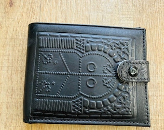 Embossed Leather Wallet: Bohemian Black Wallet, Handmade in Tunisia