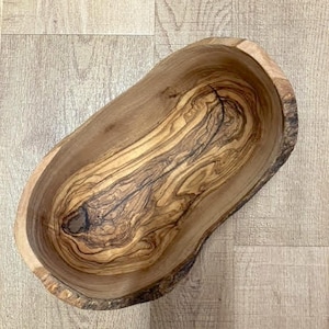 Rustic Olive Wood Bowl, Olive Wood Long Oval Bowl, Serving Bowl, Fruit Bowl, Wood, Tunisian Olive Wood, Natural Rustic Bowl, Handcarved